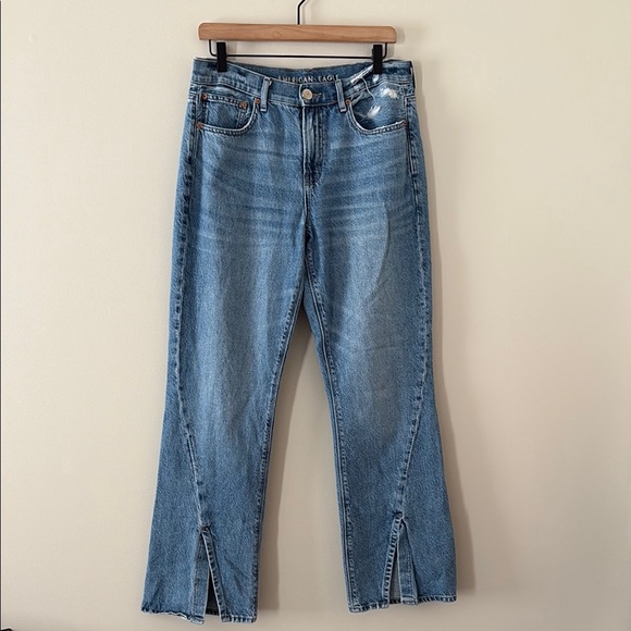 American Eagle 90s Bootcut Denim Jeans Split Hem Hi-Rise Blue Y2K Size 10 - Picture 2 of 15